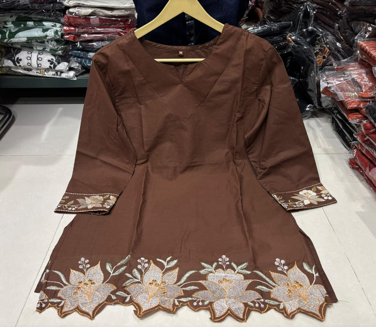 Cotton Embroidered Corset-Style Kurti with Off-White Farshi Salwar Set