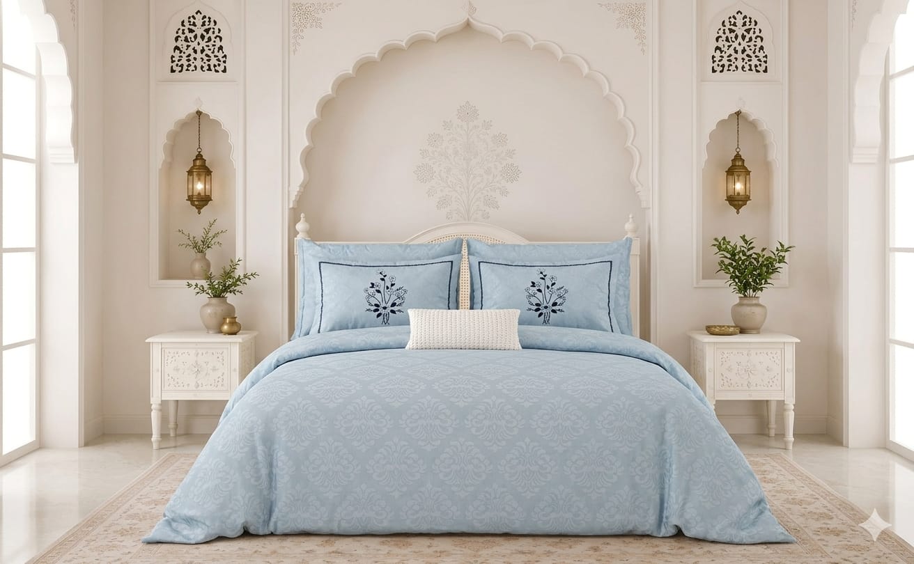 Cotton Double Bedsheet 100x100 Inches with 2 Embroidered Pillow Covers