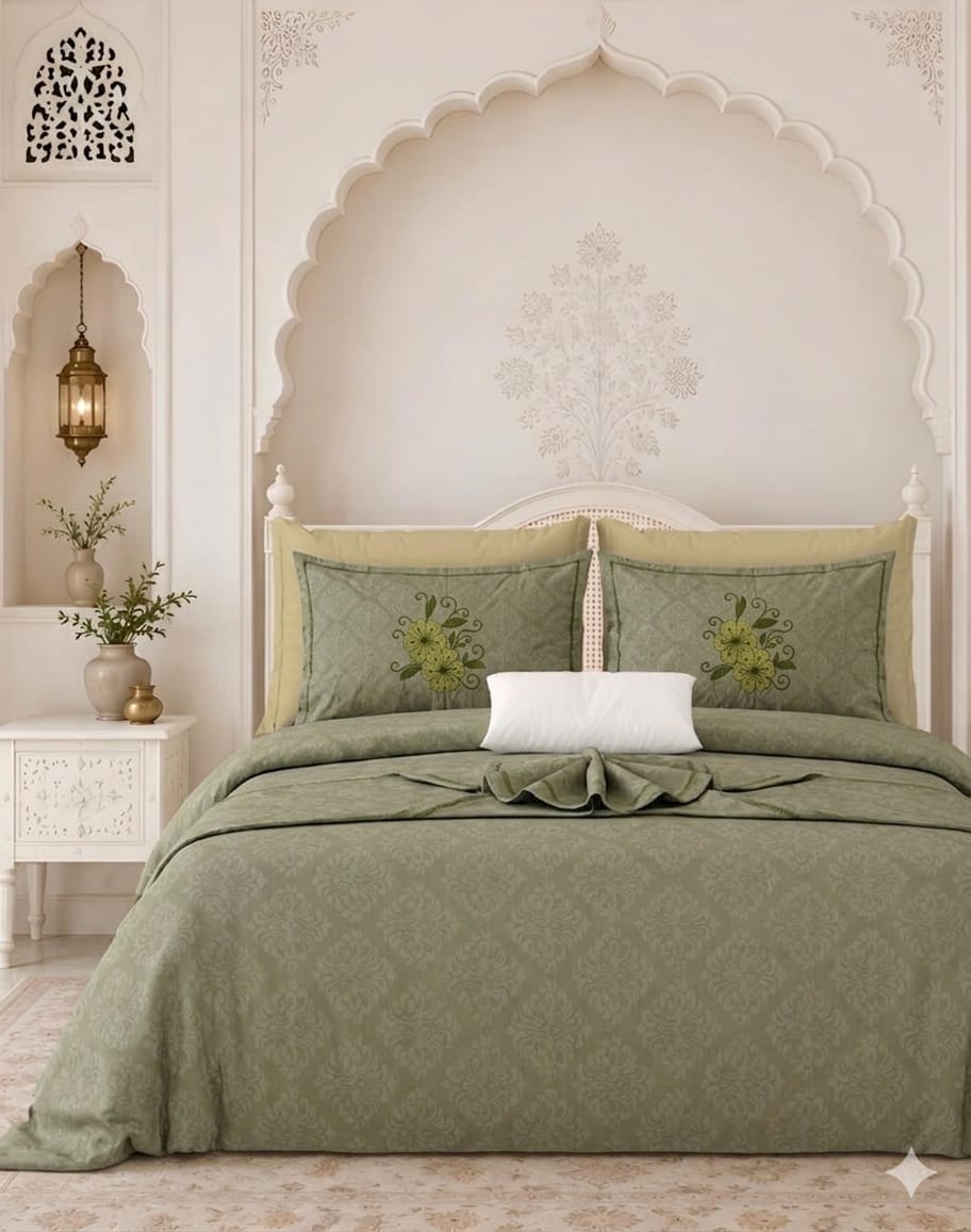 Cotton Double Bedsheet 100x100 Inches with 2 Embroidered Pillow Covers