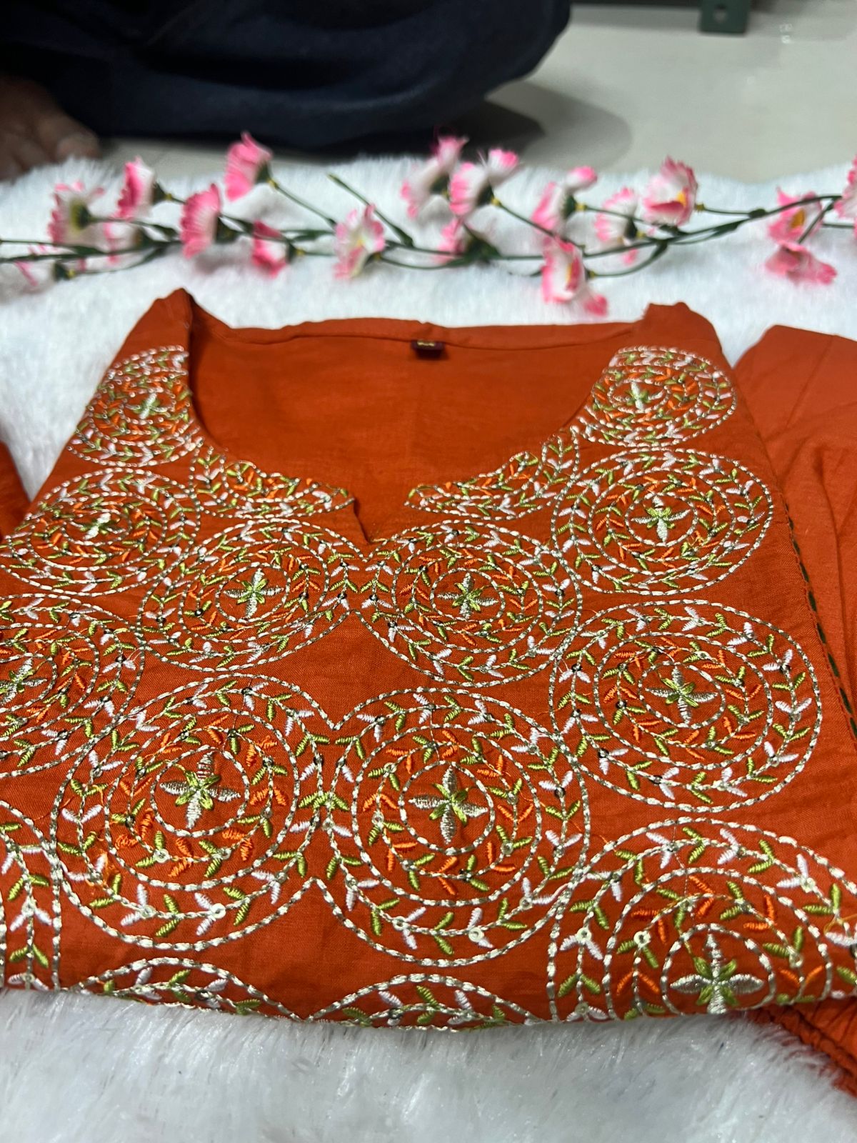 Cotton Embroidered Kurti Pant Set with Dupatta