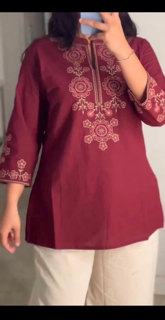 Cotton Flex Co-Ord Set with Embroidered Yoke & Sleeves