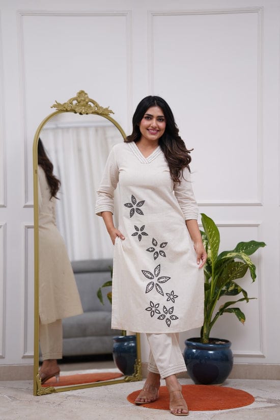 Cotton Flex Embroidered Kurta Pant Set for Women – Straight Fit