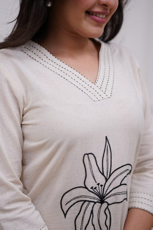 Cotton Flex Embroidered Kurta Pant Set for Women – Straight Fit Design