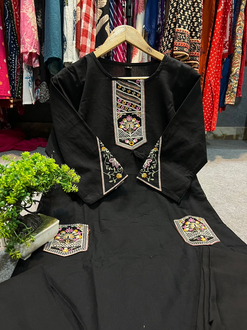 Cotton Flex Embroidered Straight Kurta Palazzo Set with Malmal Dupatta