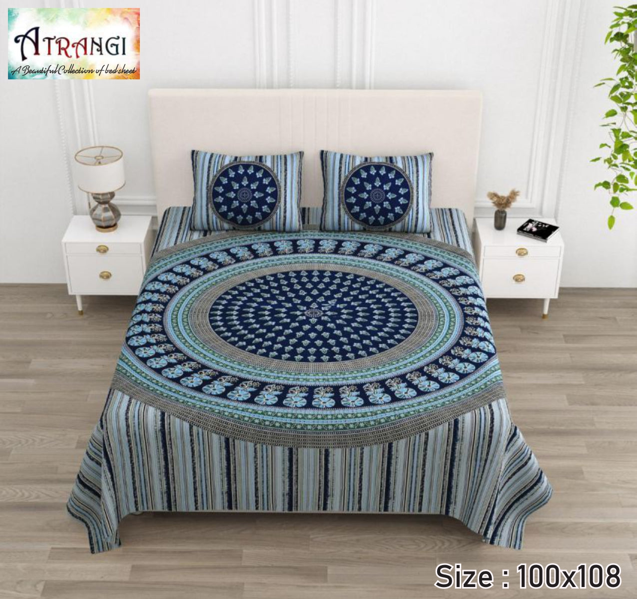 Cotton King Size Bedsheet Set (100x108 Inch) with 2 Pillow Covers