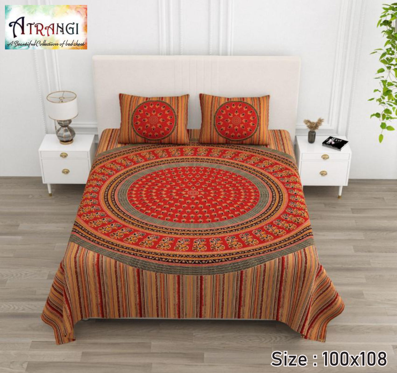 Cotton King Size Bedsheet Set (100x108 Inch) with 2 Pillow Covers