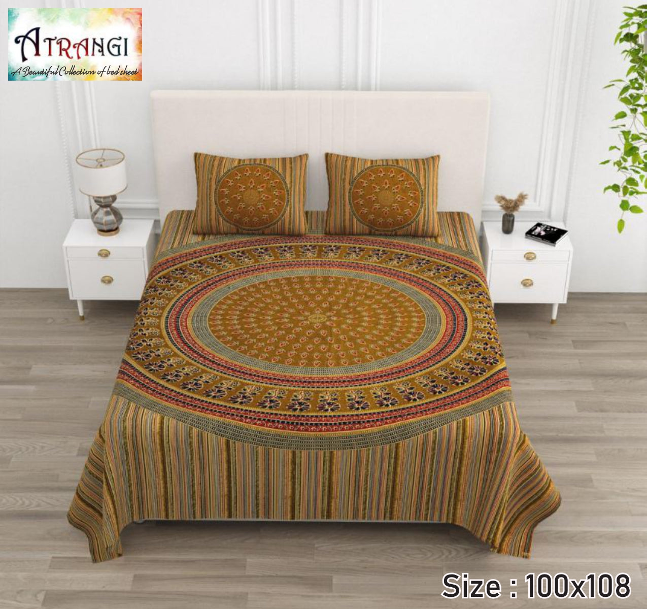 Cotton King Size Bedsheet Set (100x108 Inch) with 2 Pillow Covers