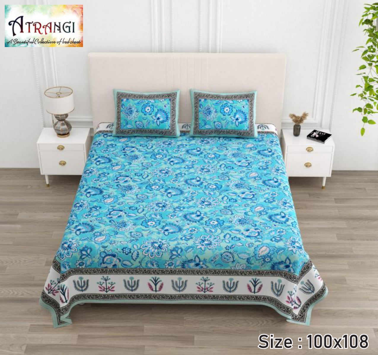 Cotton King Size Bedsheet Set (100x108 Inch) with 2 Pillow Covers