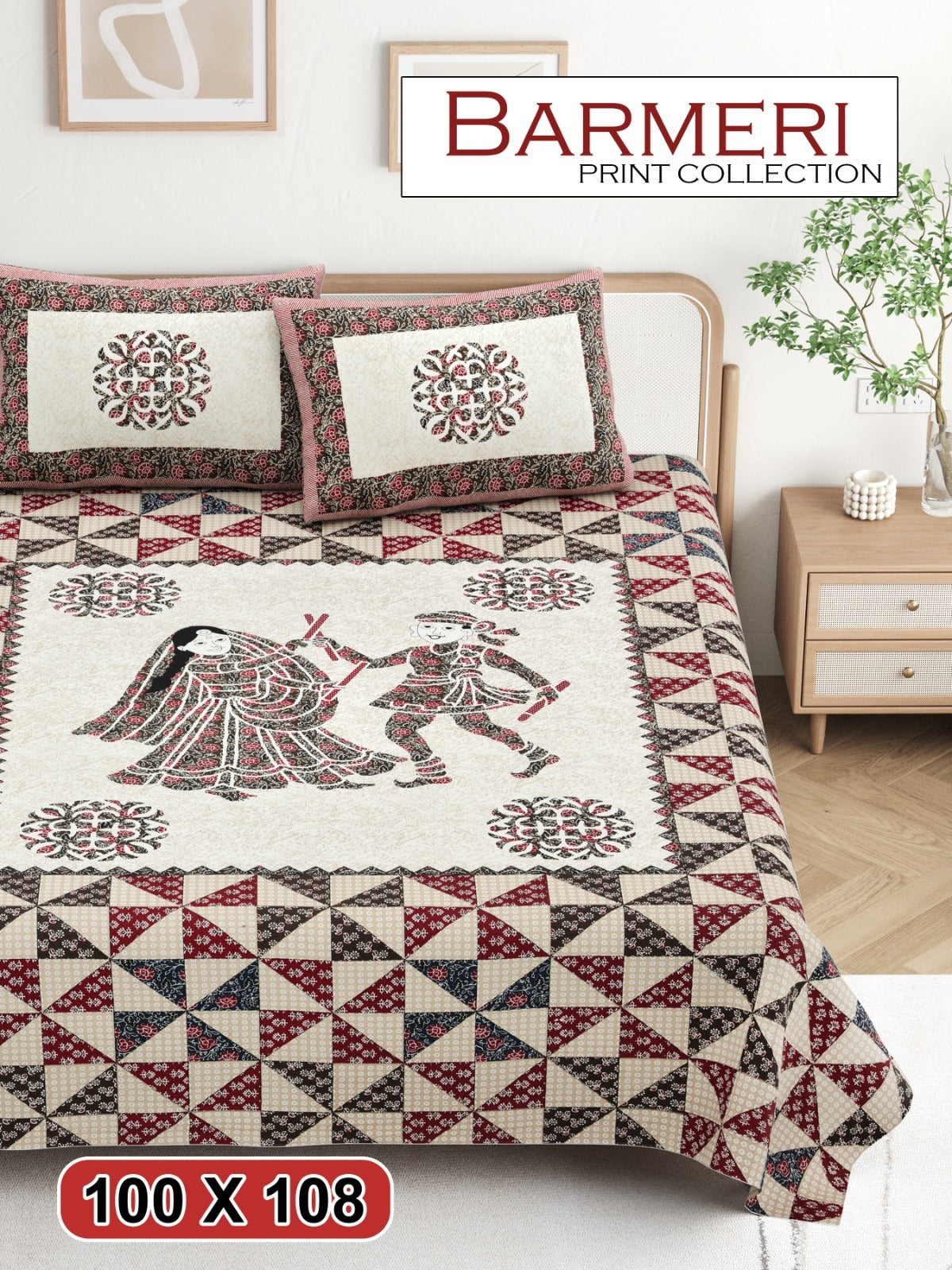 Cotton King Size Bedsheet Set (100x108 Inch) with 2 Pillow Covers