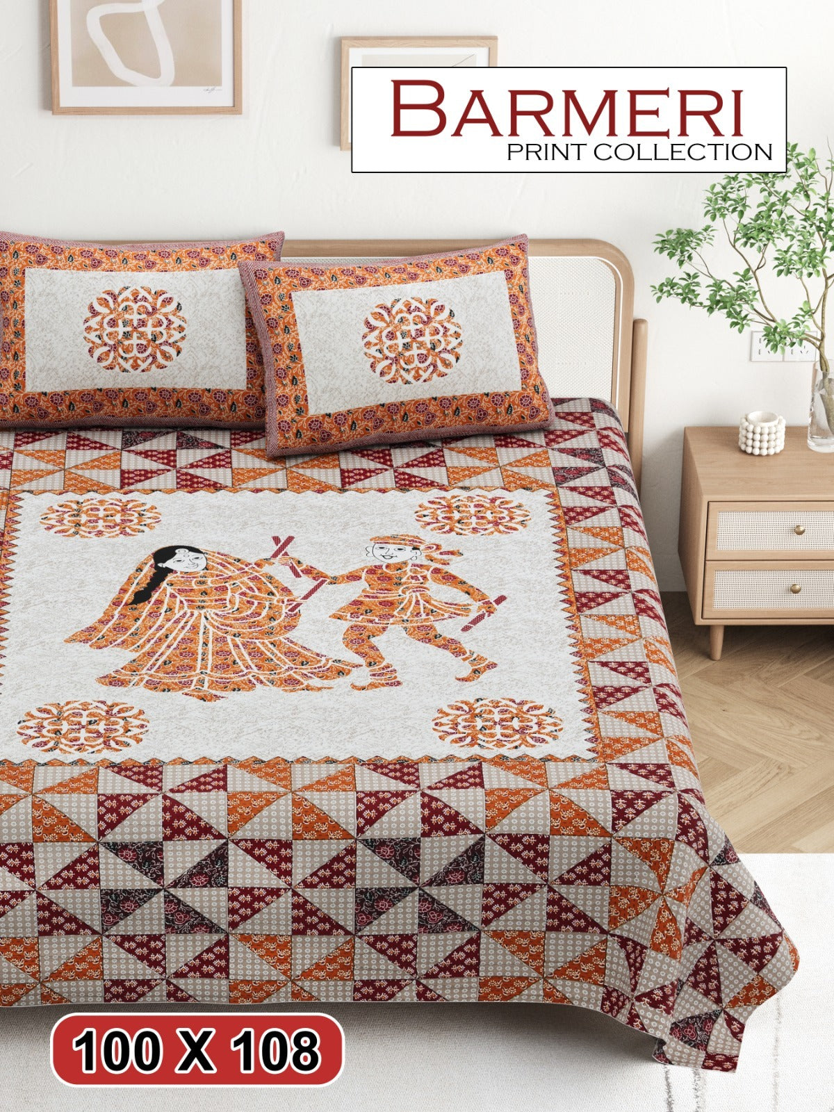 Cotton King Size Bedsheet Set (100x108 Inch) with 2 Pillow Covers