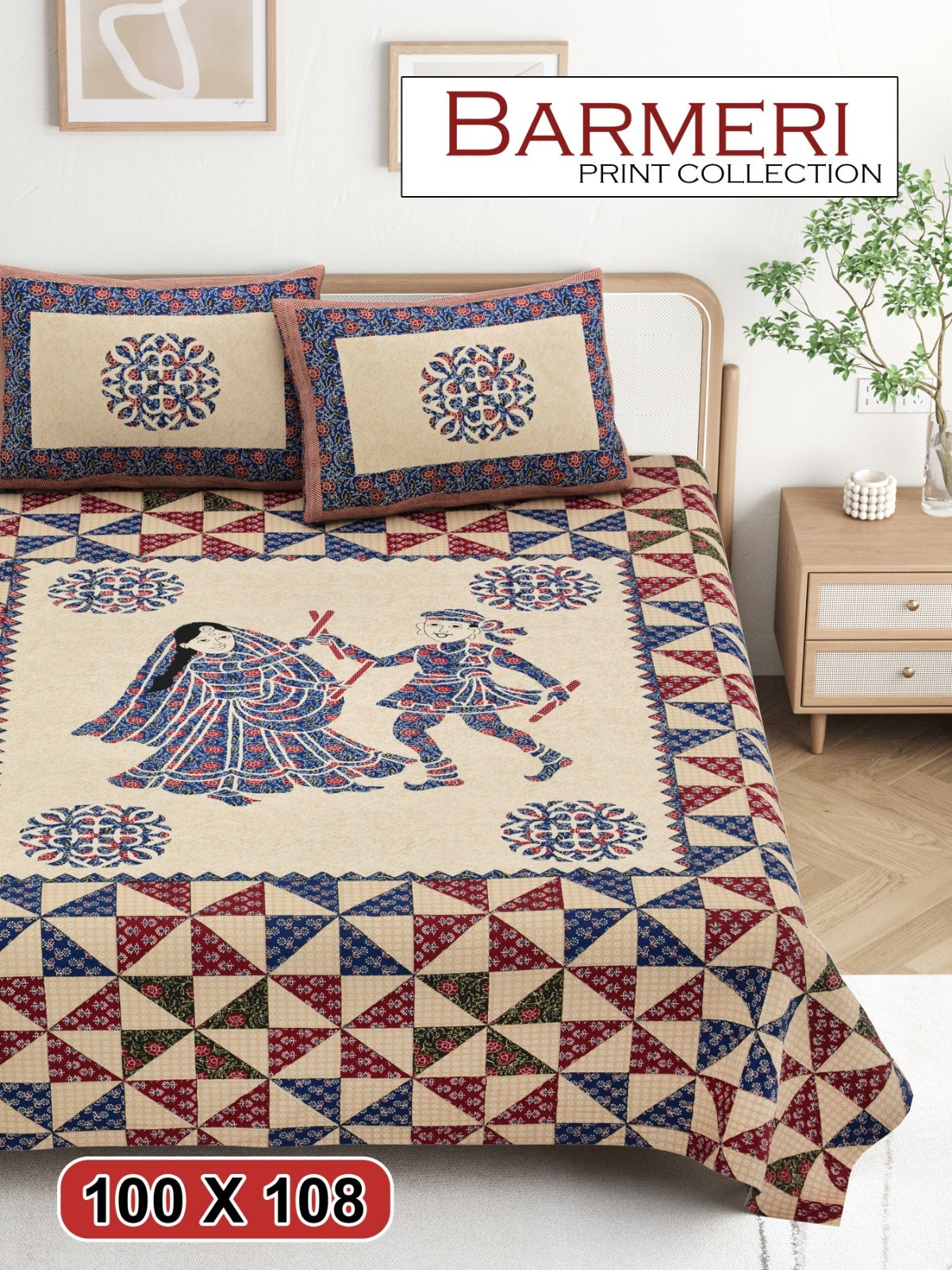 Cotton King Size Bedsheet Set (100x108 Inch) with 2 Pillow Covers