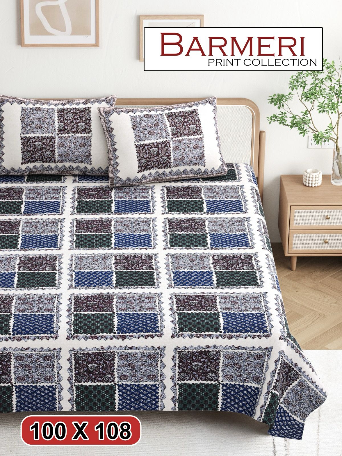 Cotton King Size Bedsheet Set (100x108 Inch) with 2 Pillow Covers