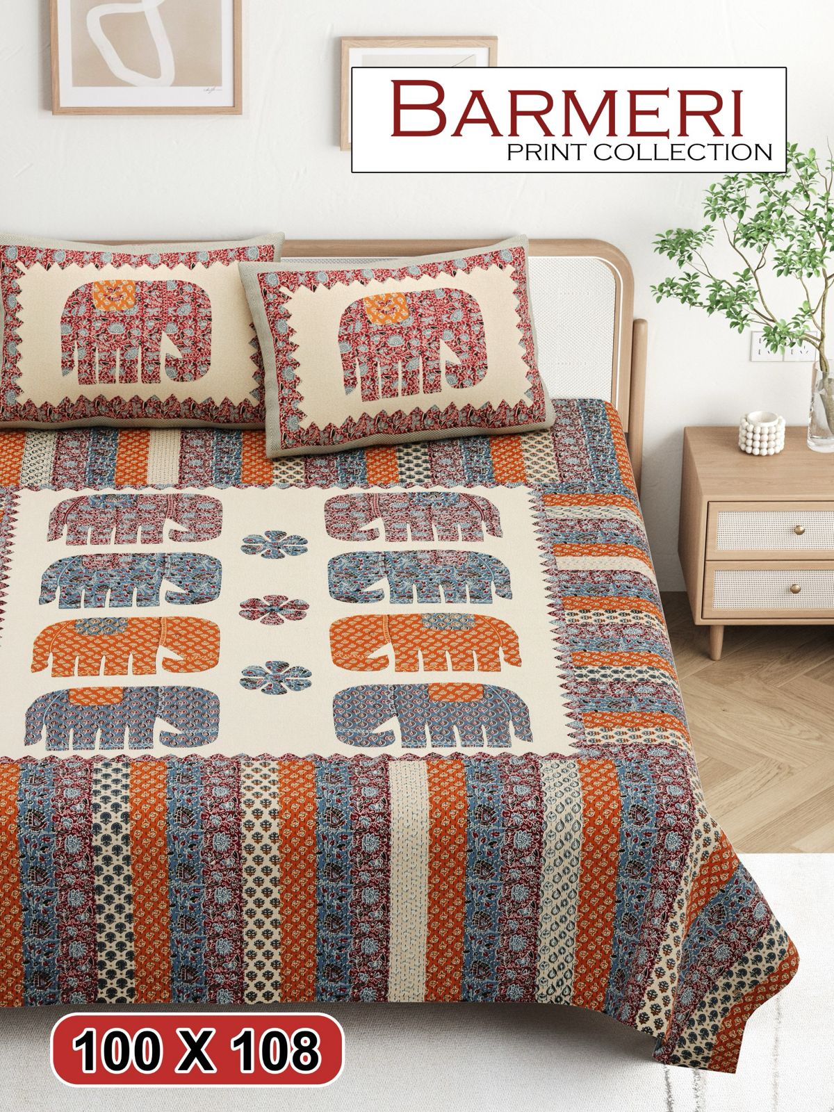 Cotton King Size Bedsheet Set (100x108 Inch) with 2 Pillow Covers