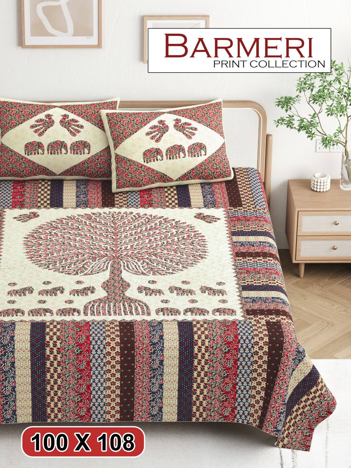 Cotton King Size Bedsheet Set (100x108 Inch) with 2 Pillow Covers