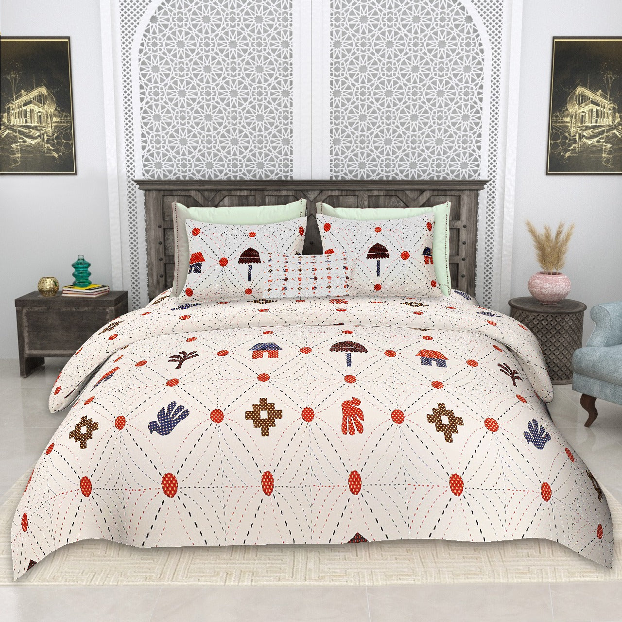 Cotton King Size Bedsheet Set (100x108 Inches) with 2 Pillow Covers