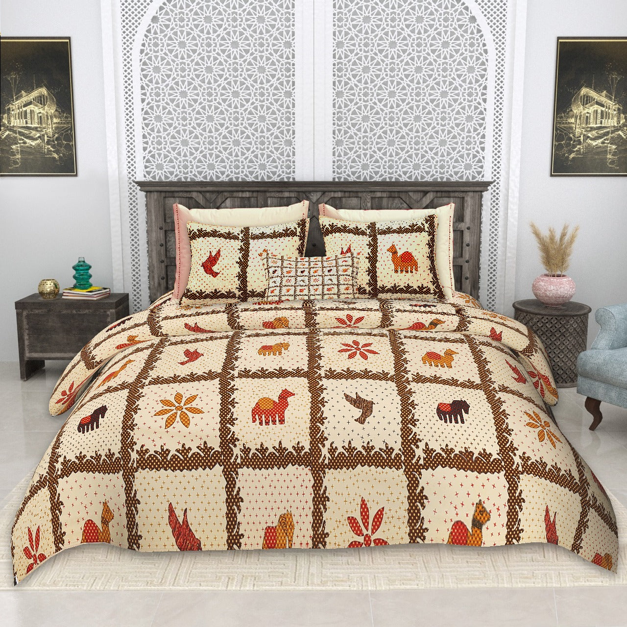 Cotton King Size Bedsheet Set (100x108 Inches) with 2 Pillow Covers