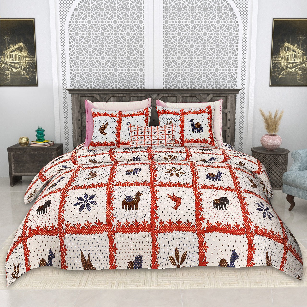 Cotton King Size Bedsheet Set (100x108 Inches) with 2 Pillow Covers