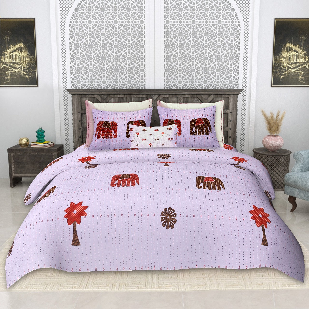 Cotton King Size Bedsheet Set (100x108 Inches) with 2 Pillow Covers