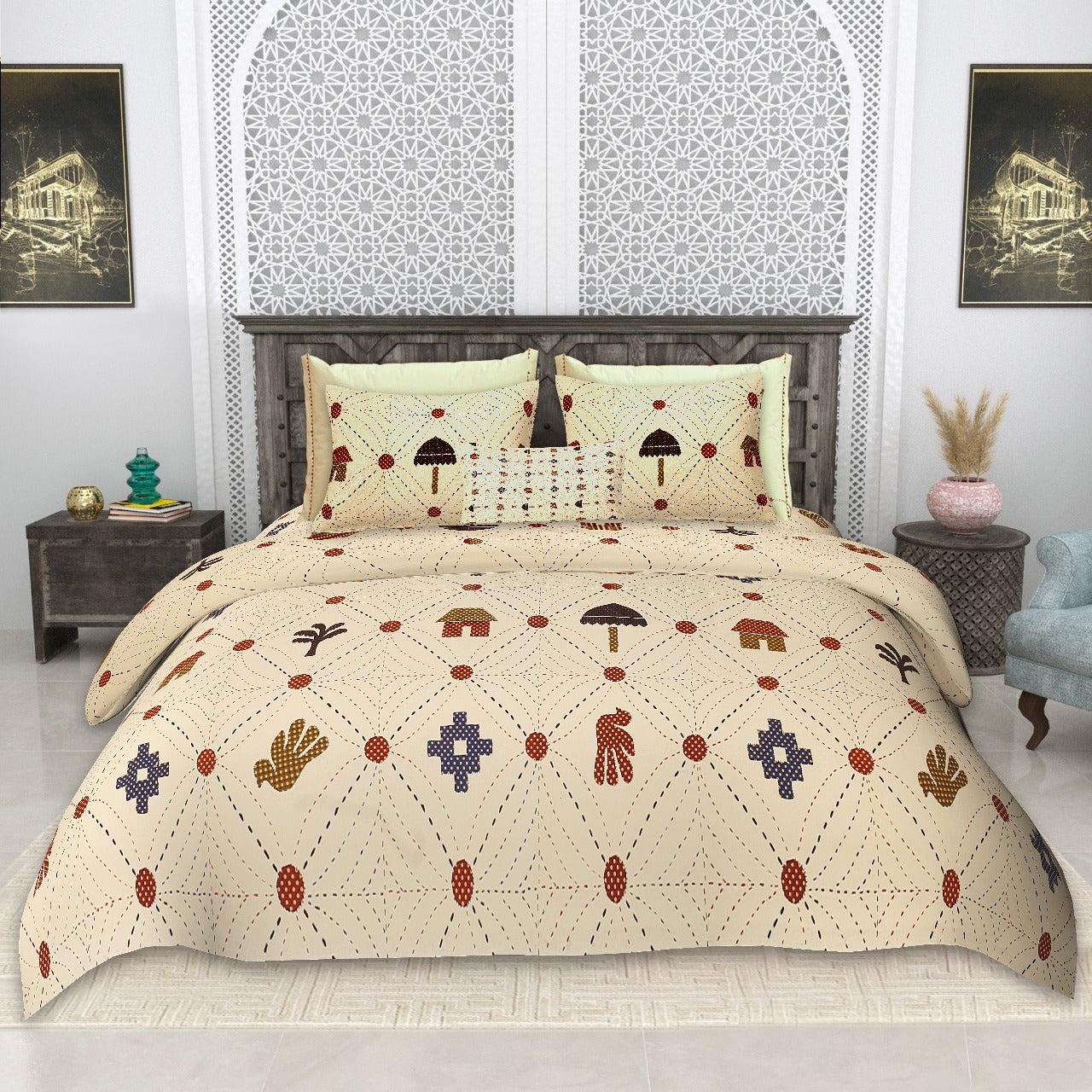 Cotton King Size Bedsheet Set (100x108 Inches) with 2 Pillow Covers