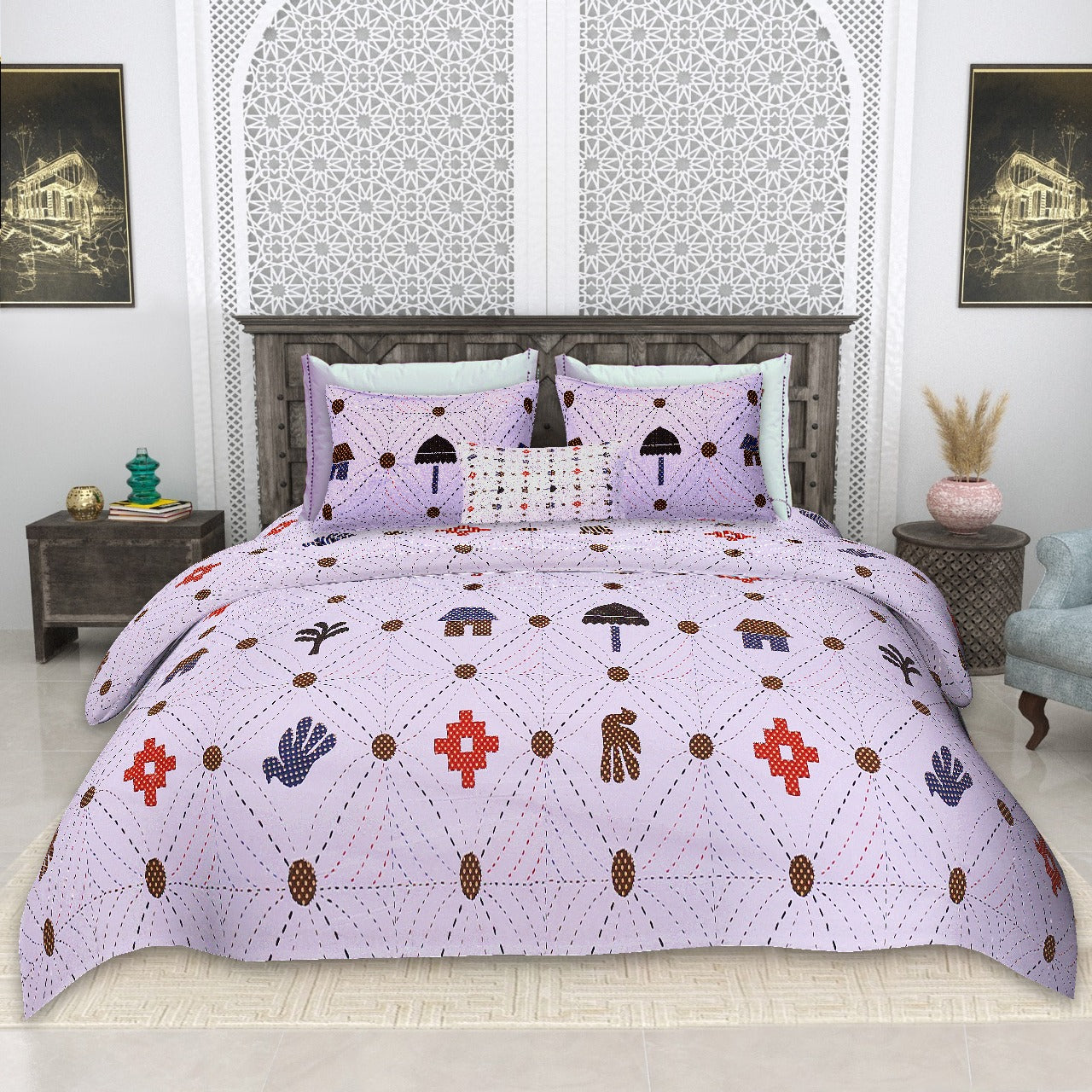 Cotton King Size Bedsheet Set (100x108 Inches) with 2 Pillow Covers