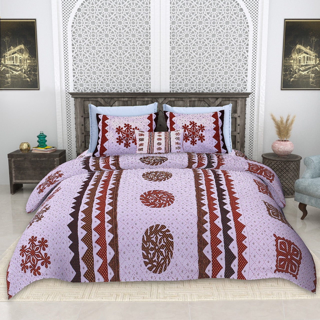 Cotton King Size Bedsheet Set (100x108 Inches) with 2 Pillow Covers