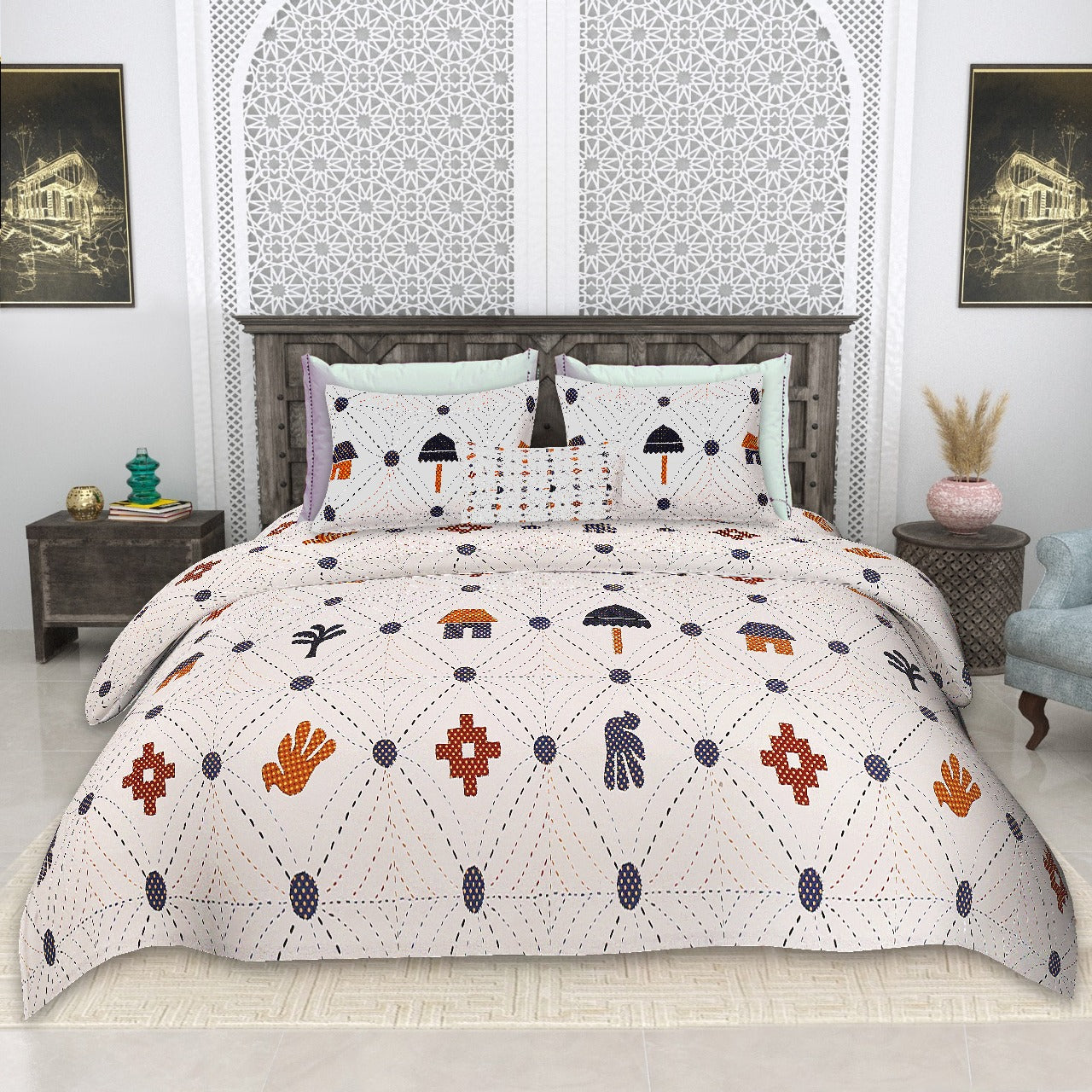 Cotton King Size Bedsheet Set (100x108 Inches) with 2 Pillow Covers