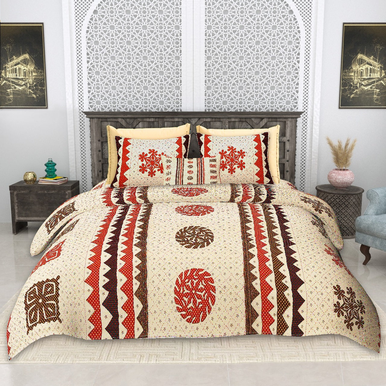 Cotton King Size Bedsheet Set (100x108 Inches) with 2 Pillow Covers