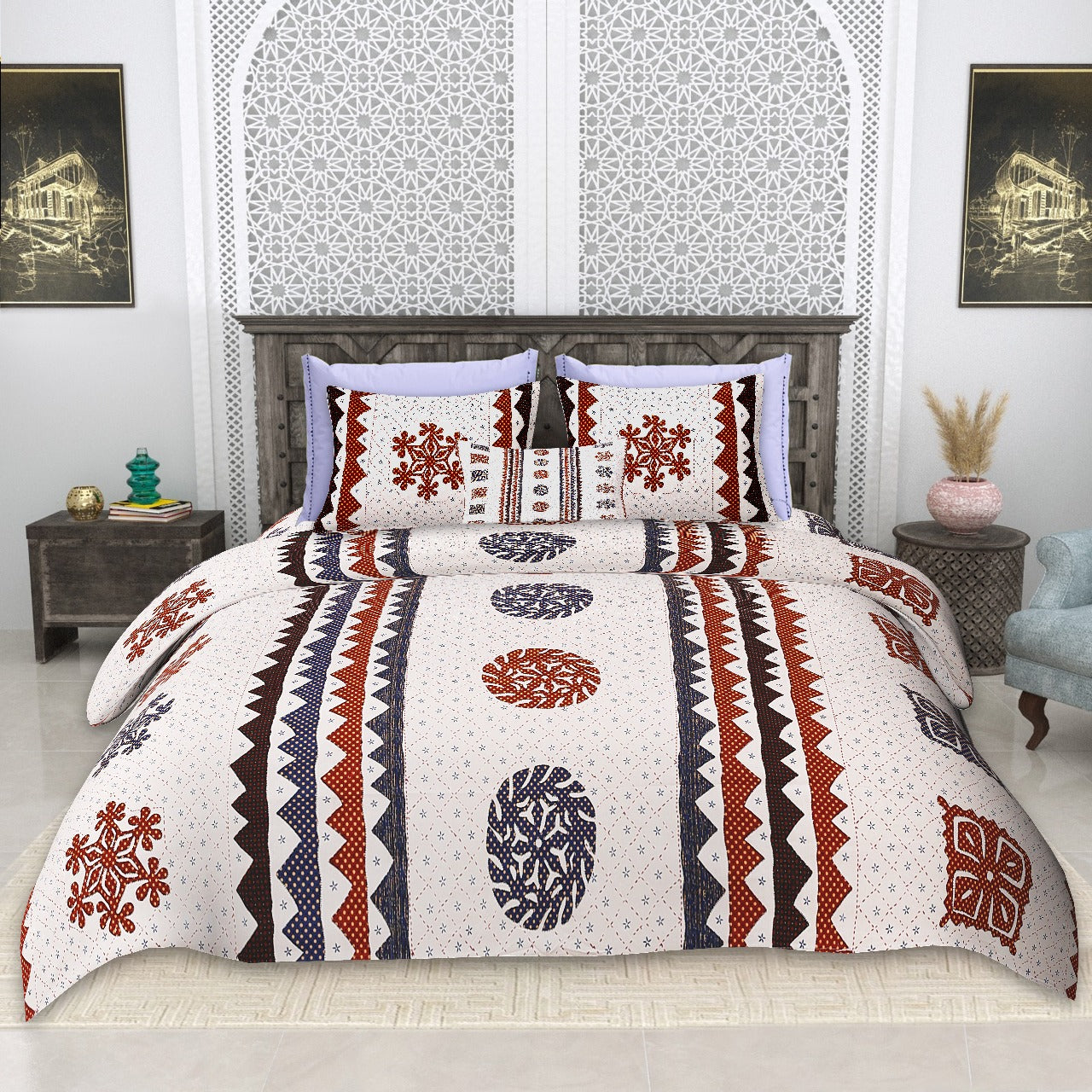 Cotton King Size Bedsheet Set (100x108 Inches) with 2 Pillow Covers