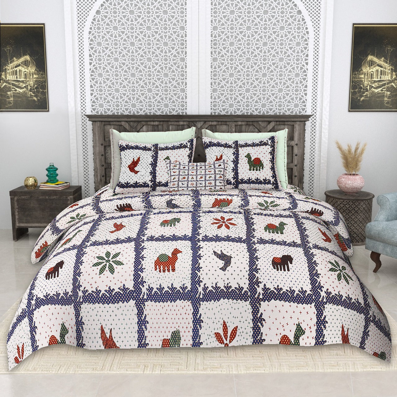 Cotton King Size Bedsheet Set (100x108 Inches) with 2 Pillow Covers