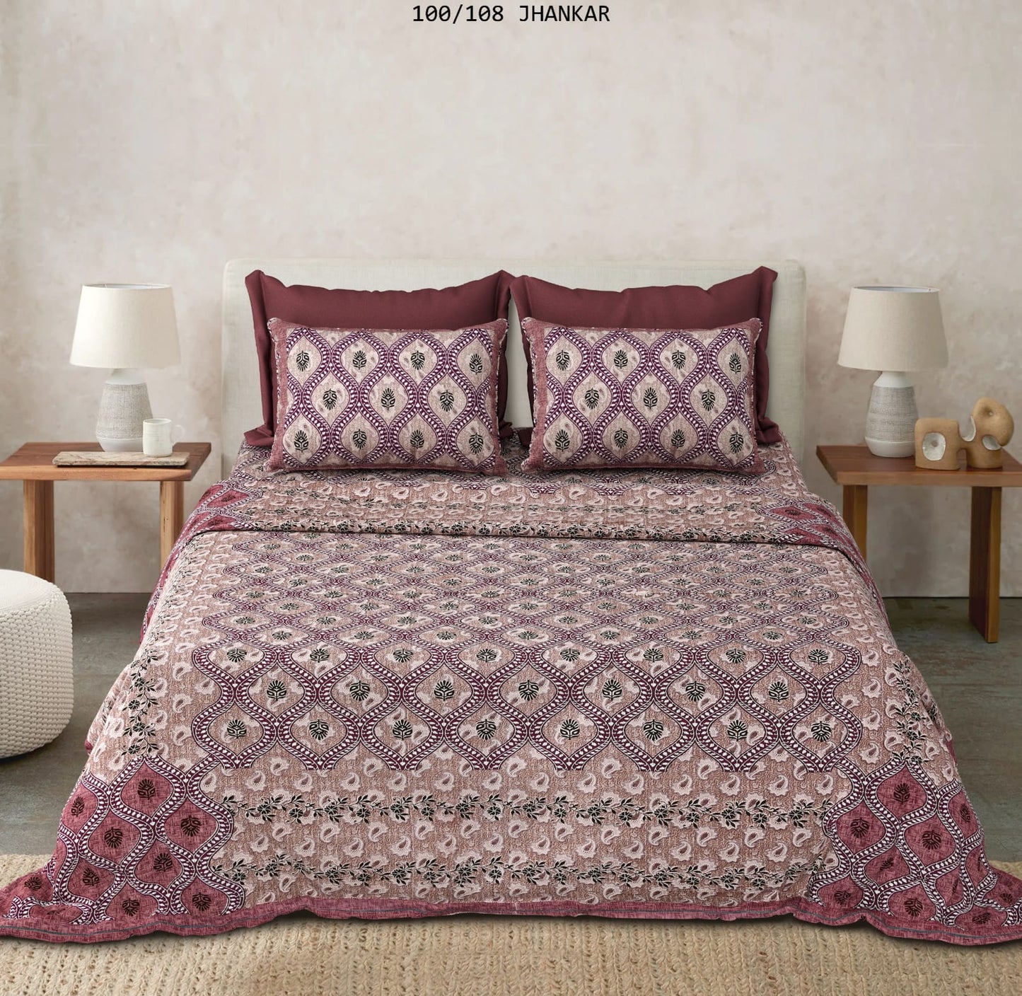 Cotton King Size Bedsheet with 2 Pillow Covers β 100x108 Inches