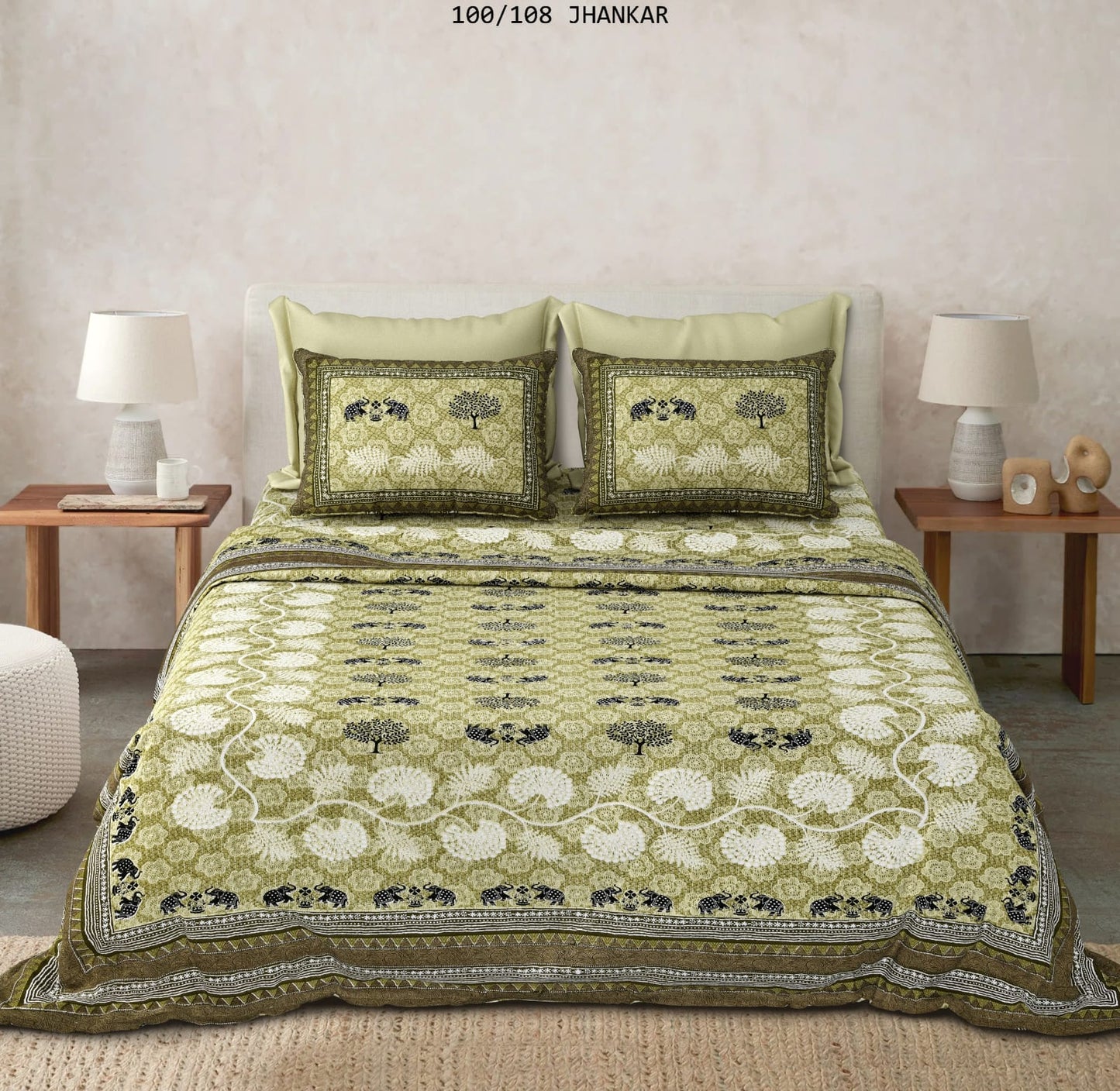 Cotton King Size Bedsheet with 2 Pillow Covers – 100x108 Inches