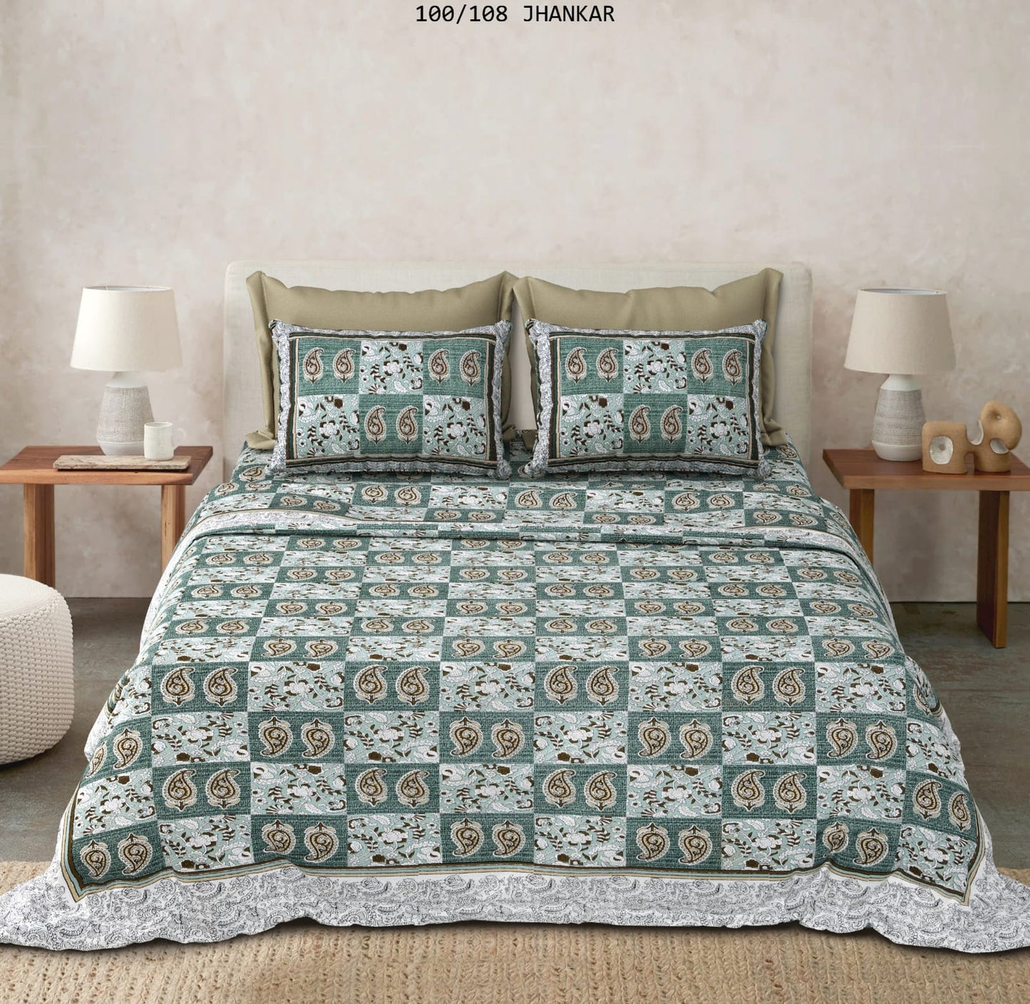Cotton King Size Bedsheet with 2 Pillow Covers β 100x108 Inches