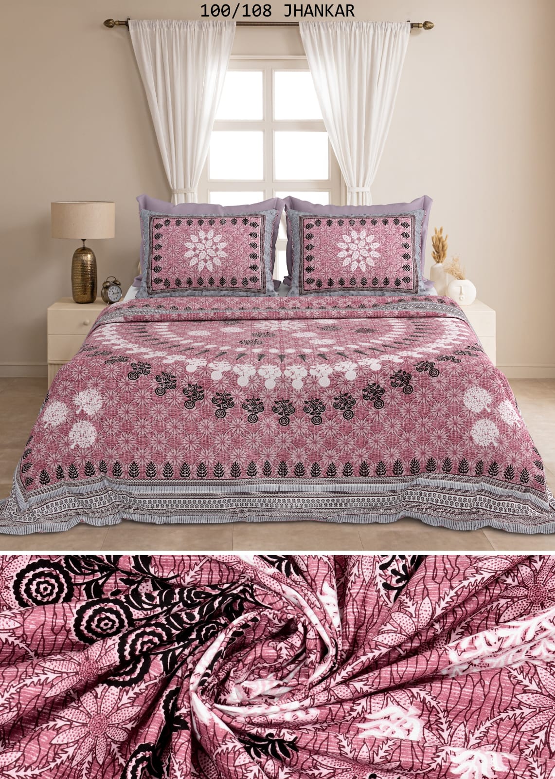 Cotton King Size Bedsheet with 2 Pillow Covers β 100x108 Inches