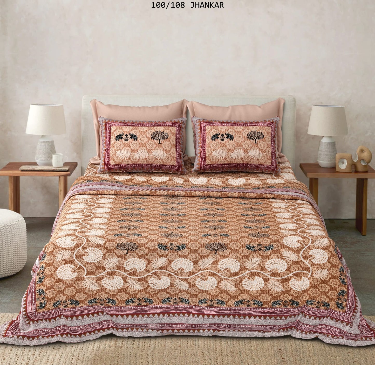 Cotton King Size Bedsheet with 2 Pillow Covers – 100x108 Inches