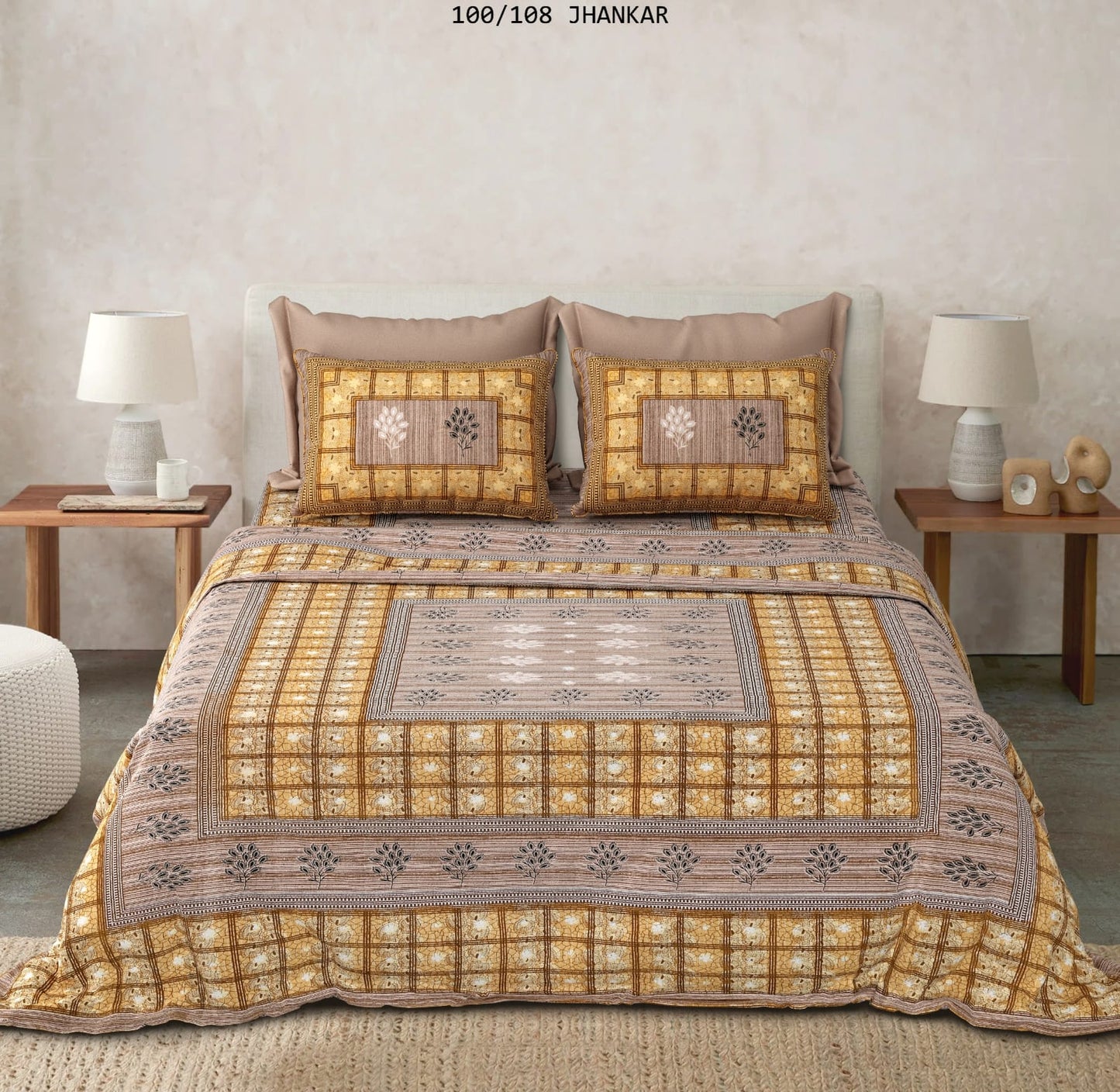 Cotton King Size Bedsheet with 2 Pillow Covers β 100x108 Inches