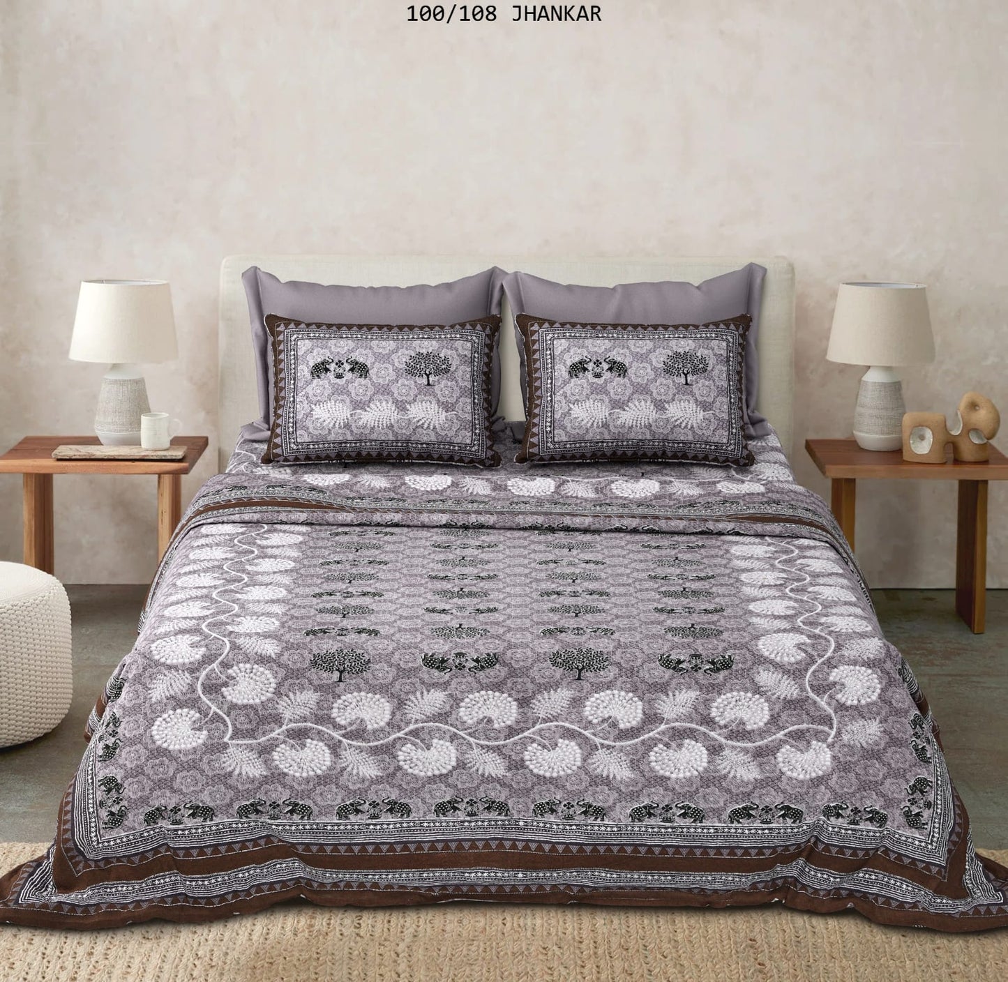 Cotton King Size Bedsheet with 2 Pillow Covers – 100x108 Inches