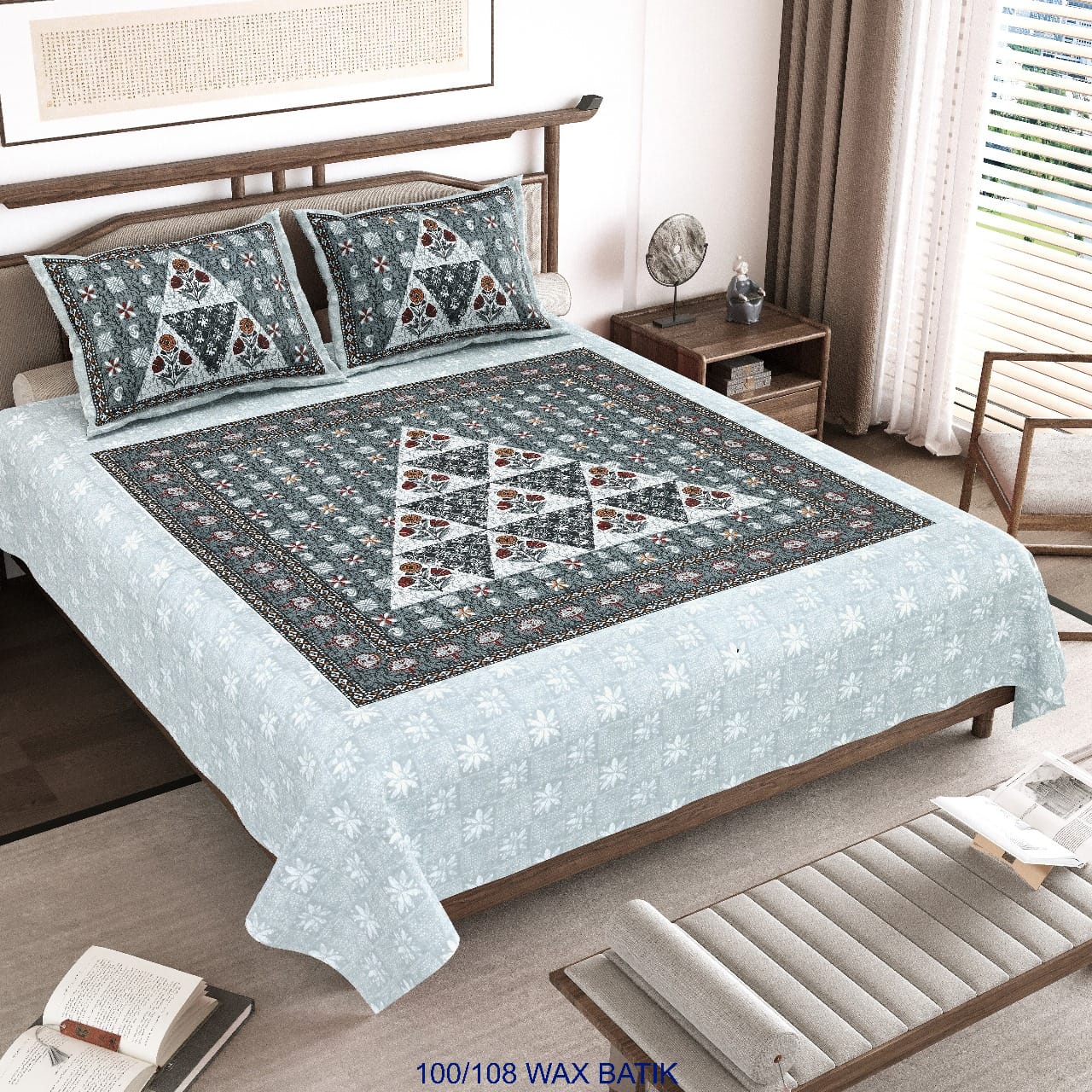 Cotton King Size Bedsheet with Pillow Covers – 100×108 Inches