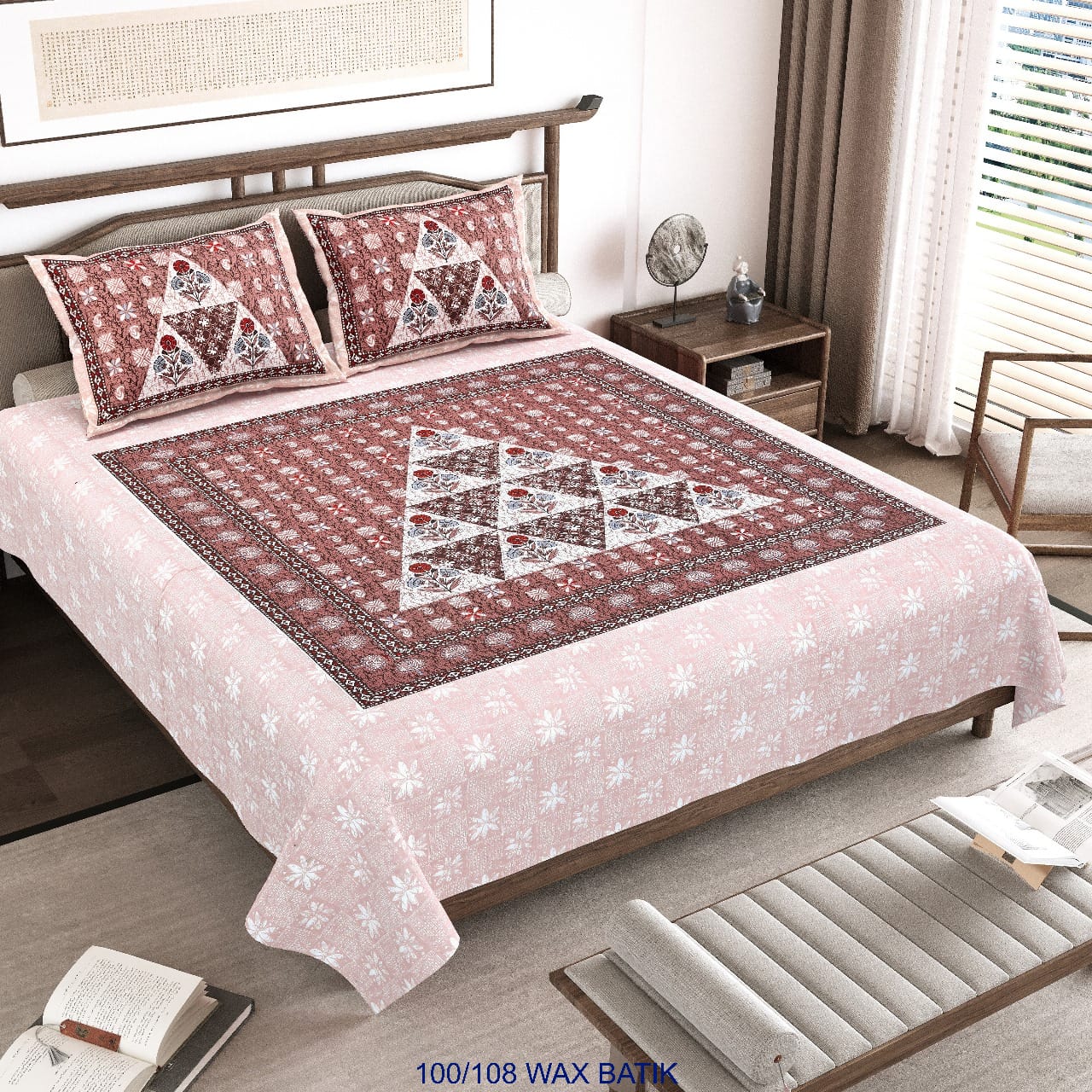 Cotton King Size Bedsheet with Pillow Covers – 100×108 Inches