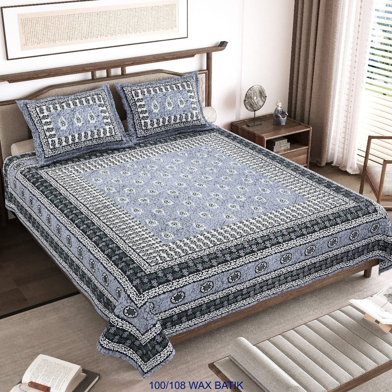 Cotton King Size Bedsheet with Pillow Covers – 100×108 Inches