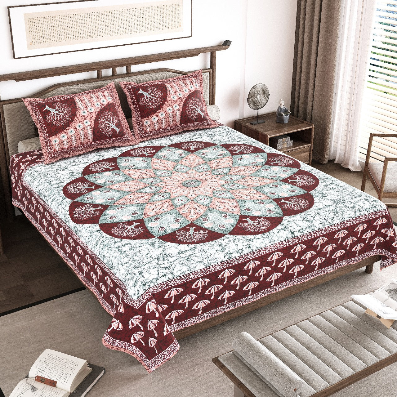 Cotton King Size Bedsheet with Pillow Covers – 100×108 Inches