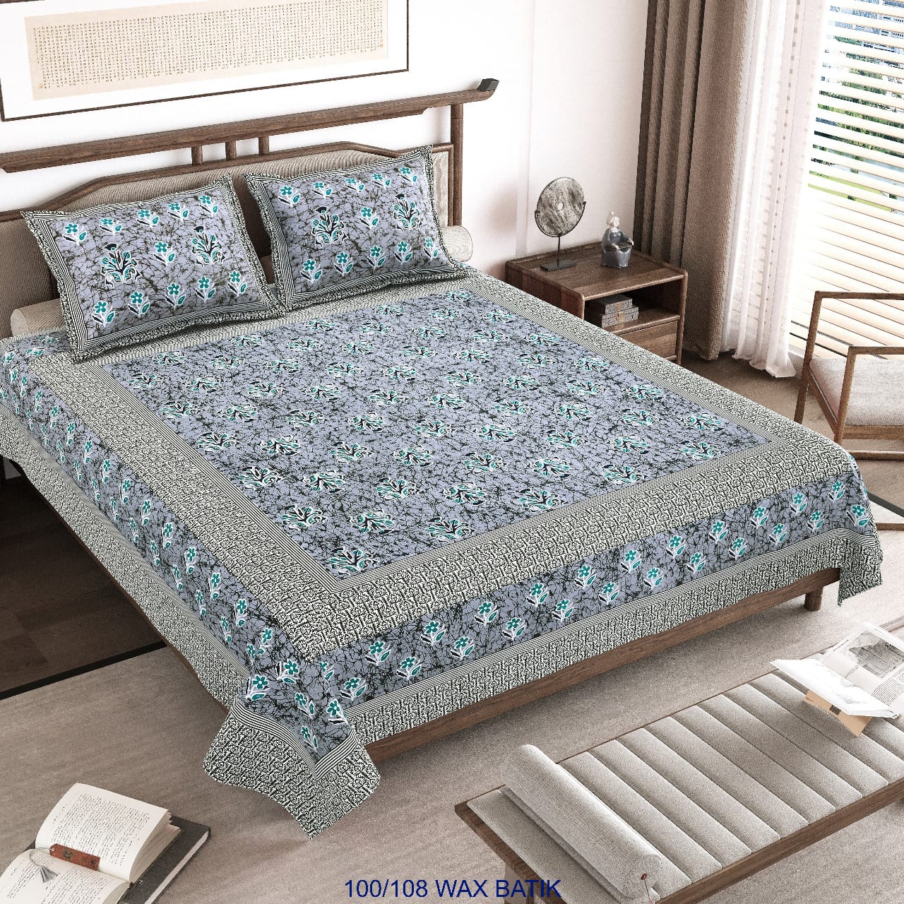 Cotton King Size Bedsheet with Pillow Covers – 100×108 Inches