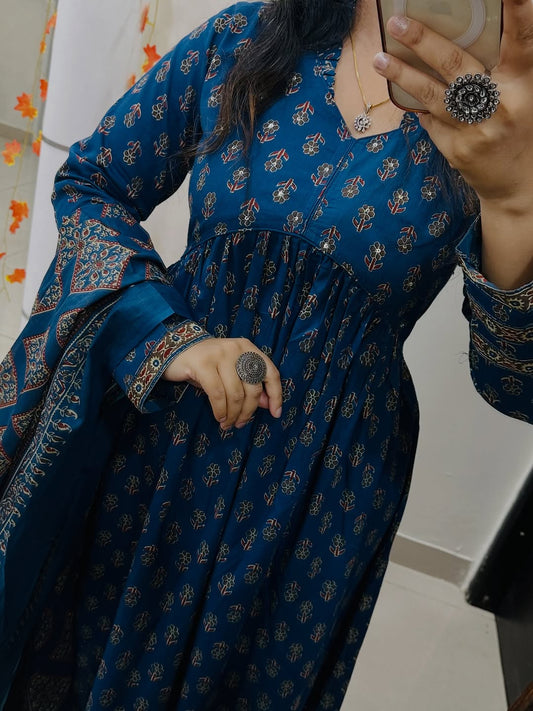 Cotton Kurti Pant Set with Dupatta for Women