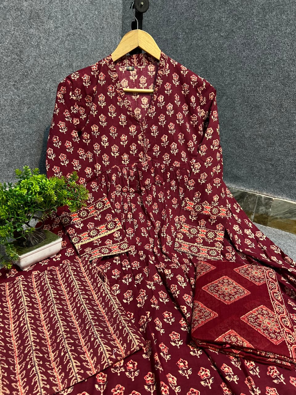 Cotton Kurti Pant Set with Dupatta for Women