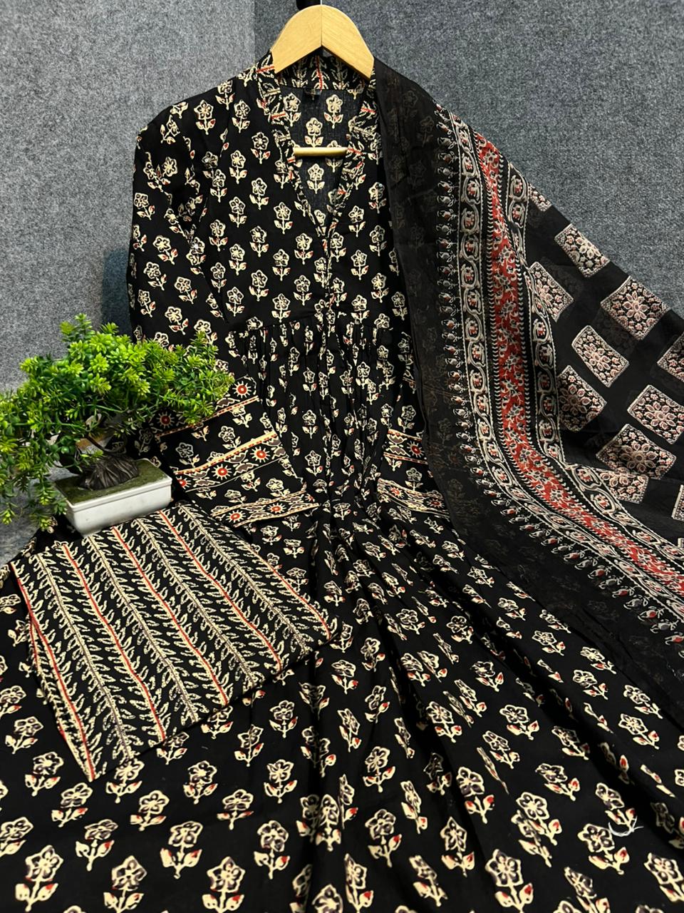 Cotton Kurti Pant Set with Dupatta for Women