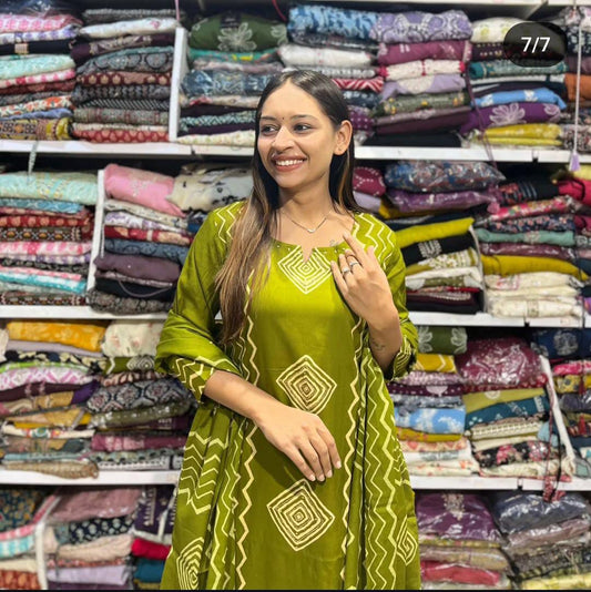 Cotton Kurti Pant Set with Neck Work & Dupatta