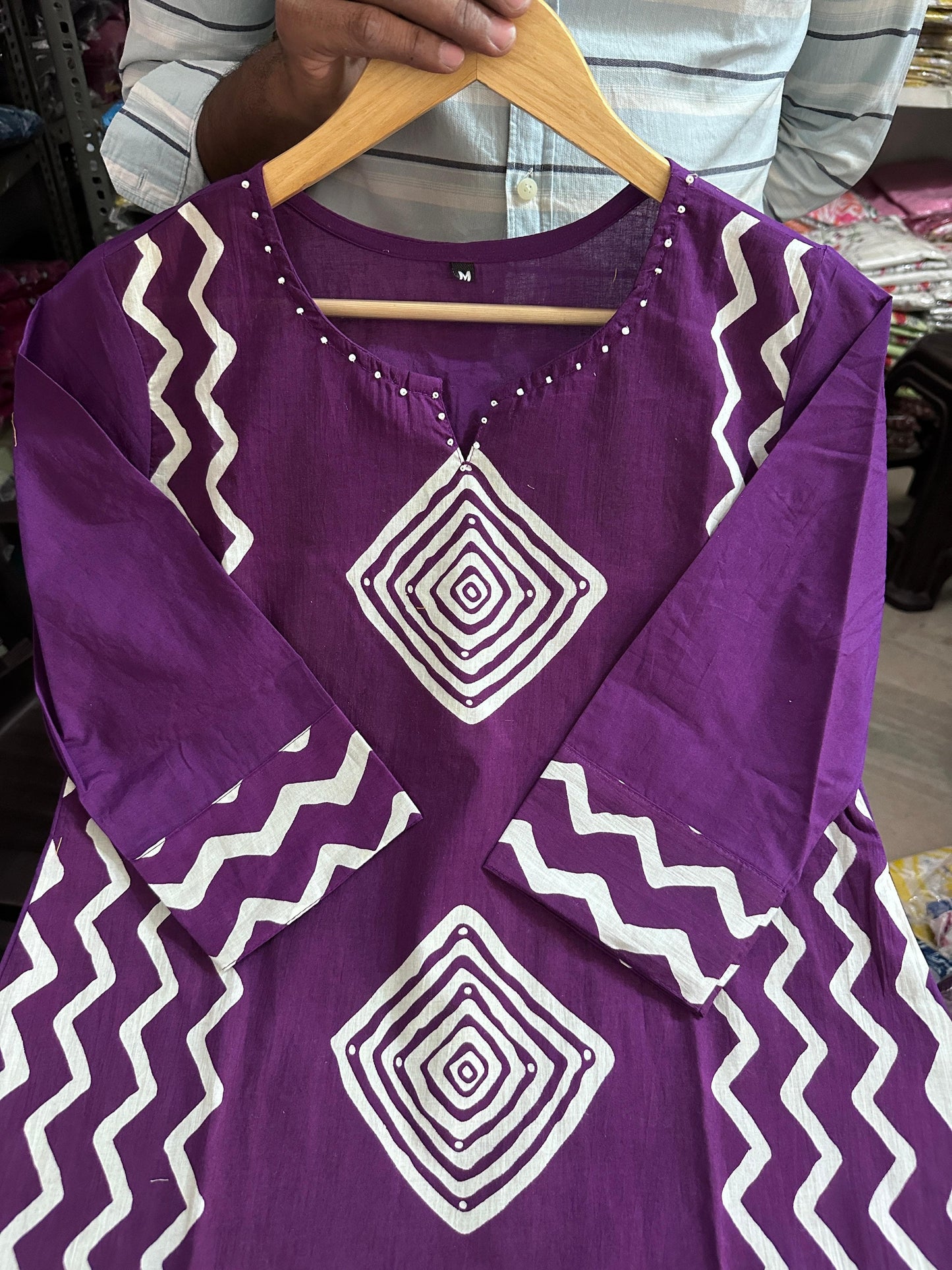 Cotton Kurti Pant Set with Neck Work & Dupatta