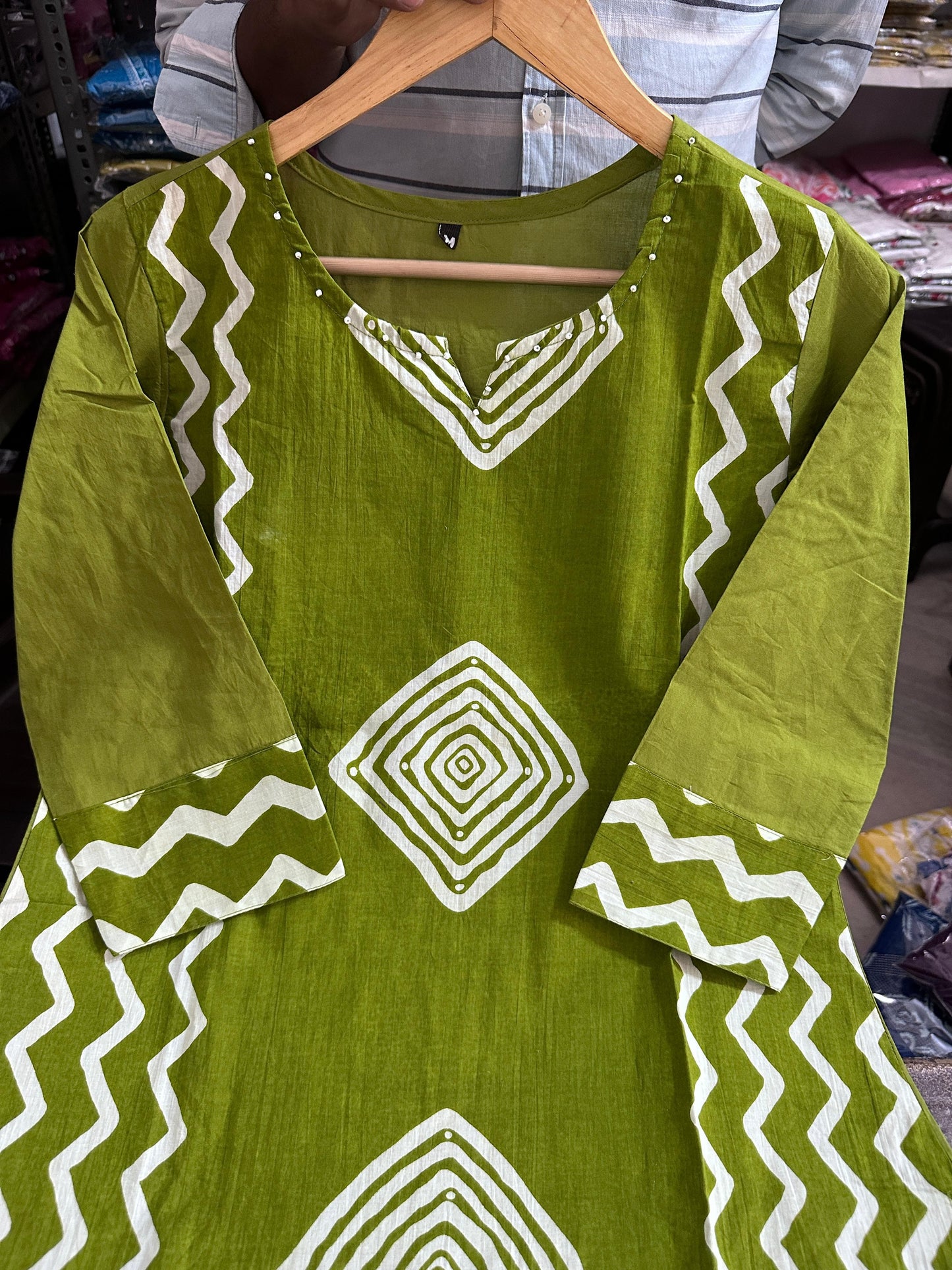 Cotton Kurti Pant Set with Neck Work & Dupatta