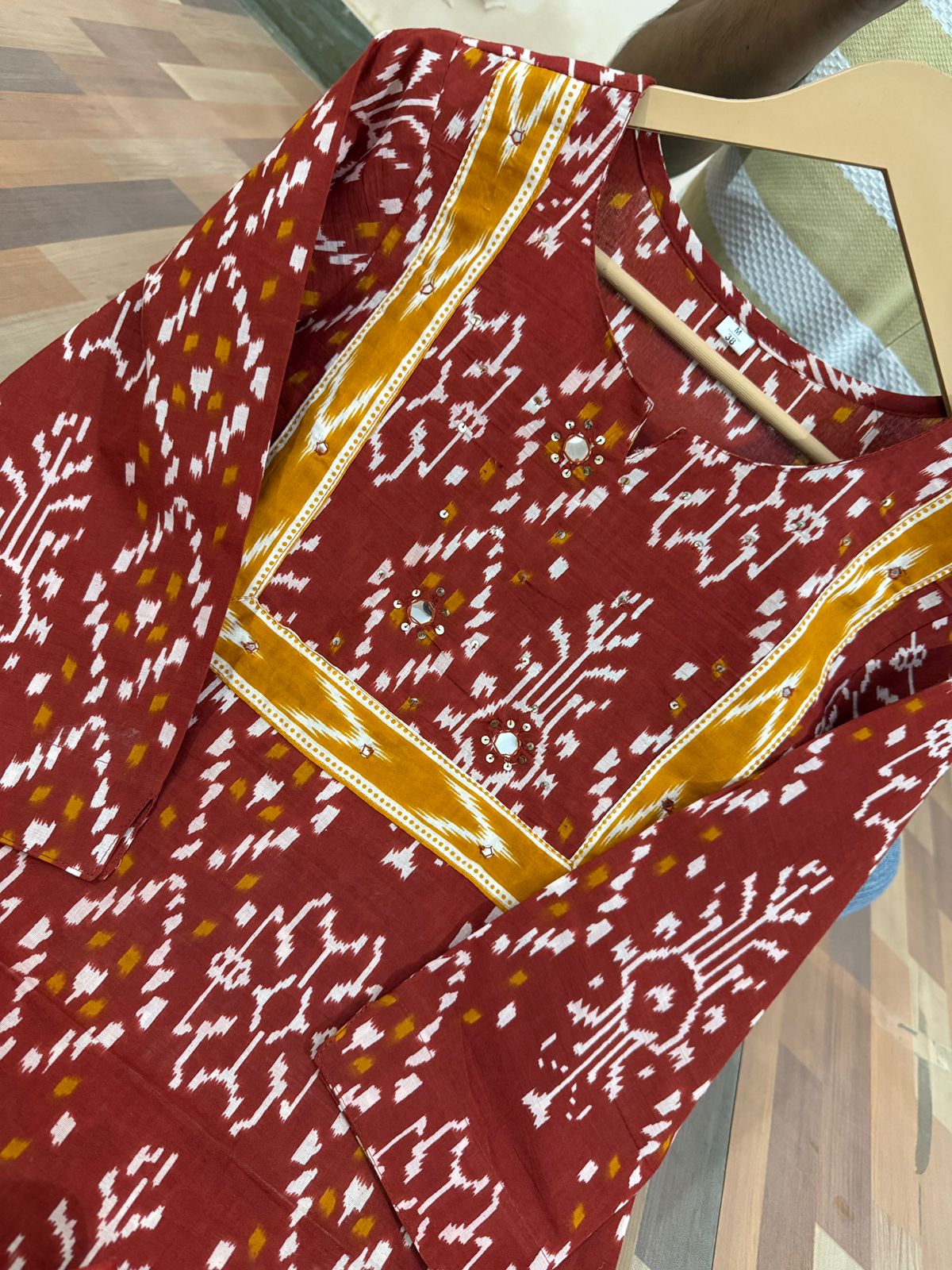 Cotton Kurti Pant Set with Sequins Work & Dupatta