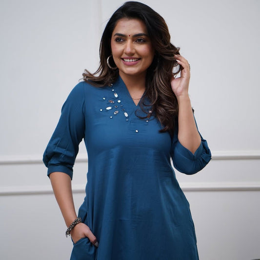 Cotton Kurti Plazo Set with Pockets - Long Kurti for Women