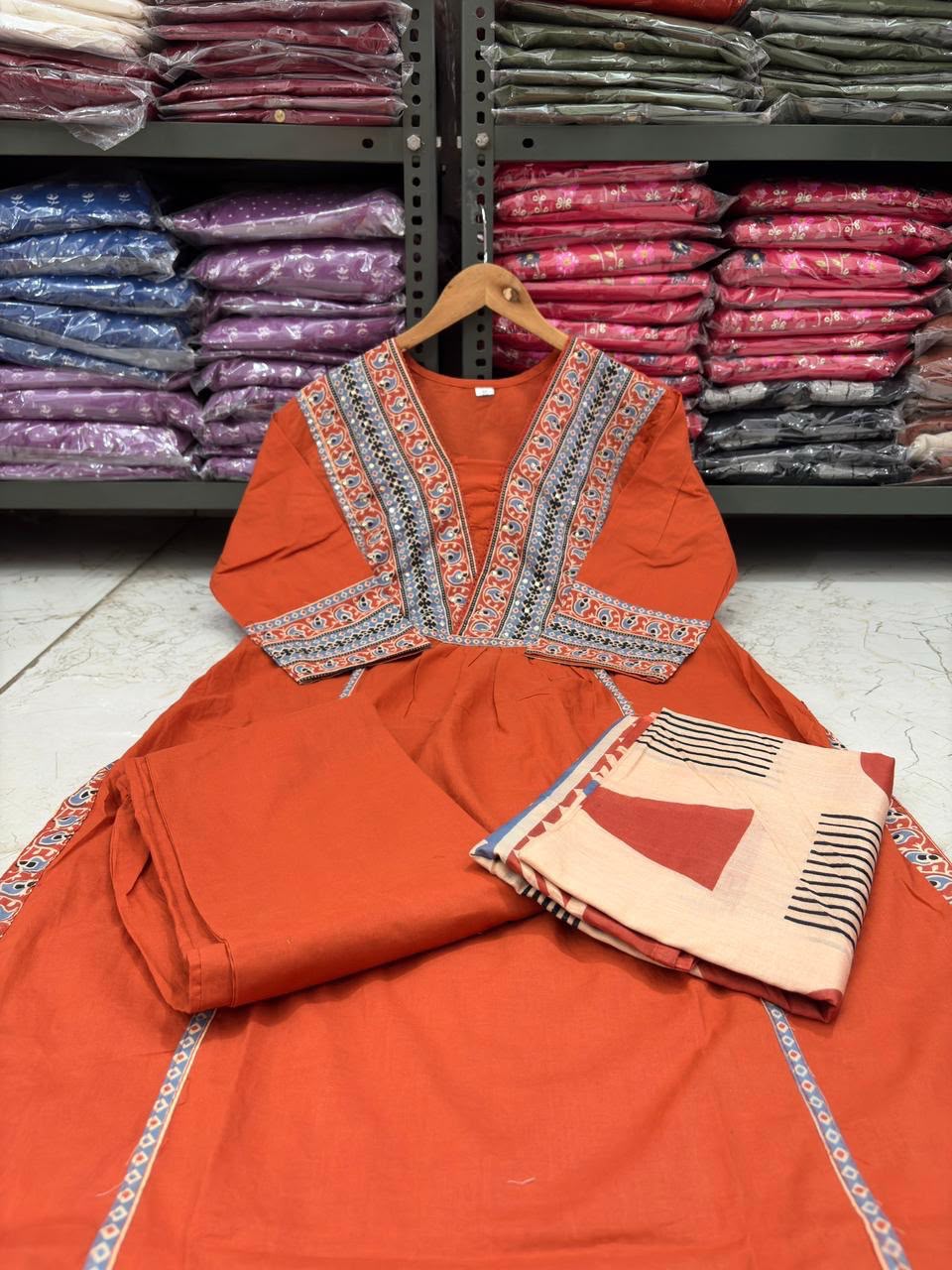 Cotton Printed Kurti Set with Cotton Pant & Mal Mal Dupatta